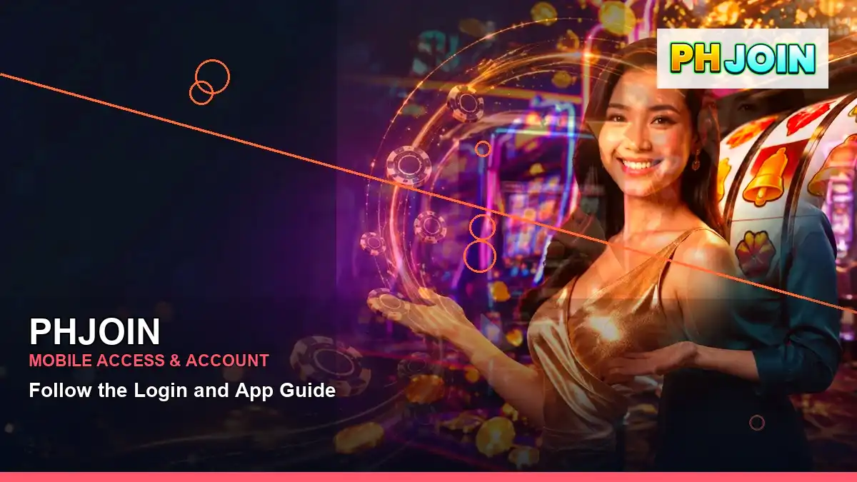 PHJOIN reels casino bonus games featuring an adult Filipina casino host with a right-framed composition