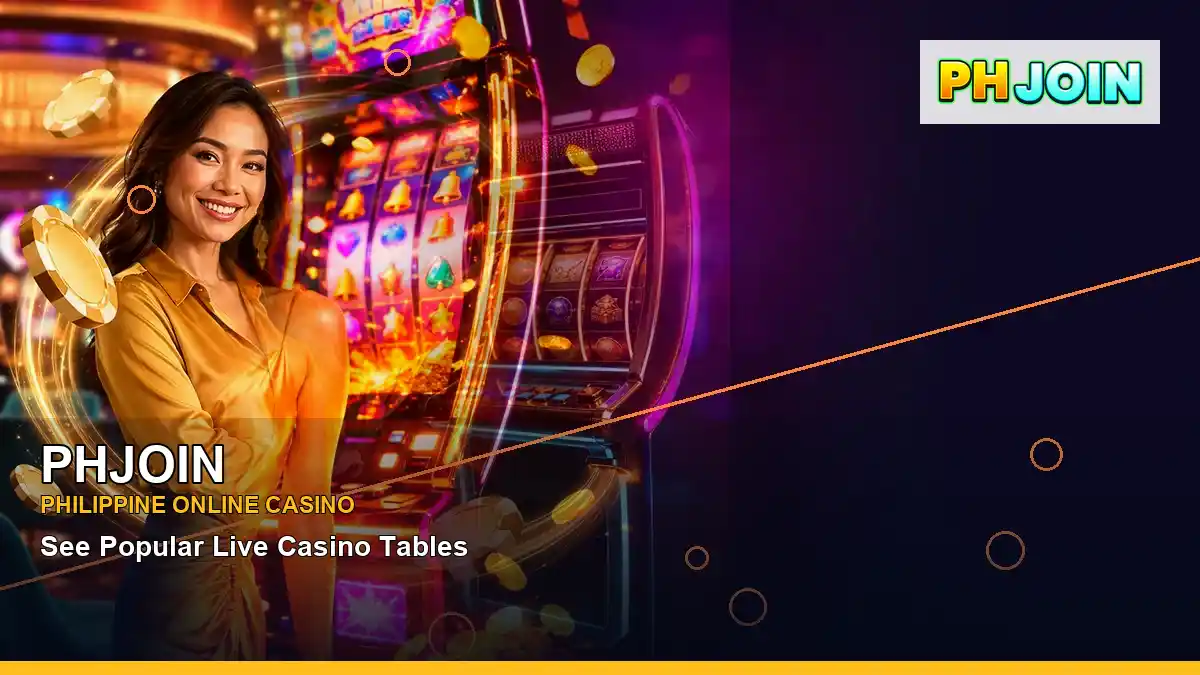 PHJOIN casino cashback rewards featuring an adult Filipina casino host with a left-framed composition — view 2