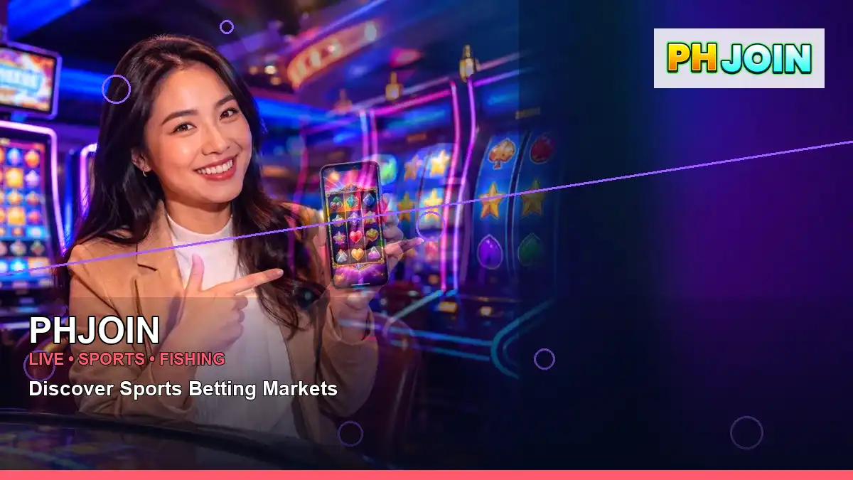 PHJOIN fantasy online slot games featuring an adult Filipina casino host with a left-framed composition